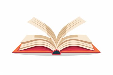 Animated open book on a simple white background - Simple yet expressive illustration of an animated open book, resting on a white background, evoking the delight and adventure of reading