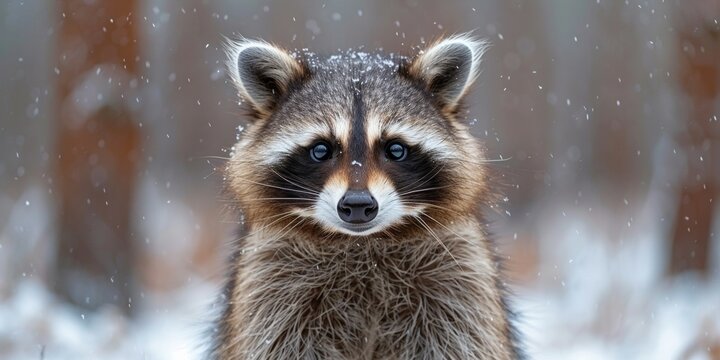 Funny raccoon with curious eyes, playful and cute.