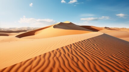 Fototapeta na wymiar Majestic desert dunes in a serene landscape - Imposing desert dunes rise gently, their serene and undulating forms creating an atmosphere of peace amidst a harsh environment
