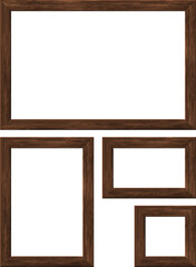 Set of  four  wooden frames on a white background. Highly realistic illustration.