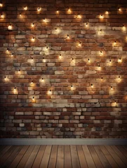 Foto op Canvas Room with brick wall and ivory lights background © Celina