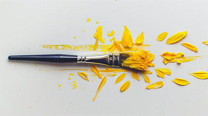 Vibrant Yellow Paint and Petals with Brush