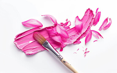 Vibrant Pink Paint and Petals Abstract Composition