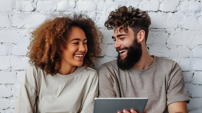 Business colleagues, a woman and a man, are involved in discussing data on a tablet, which indicates close cooperation and mutual understanding at work.