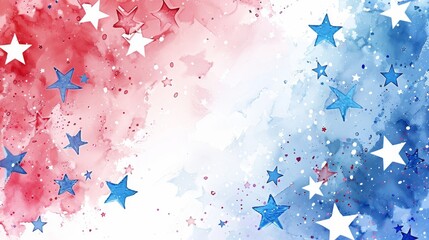 Red white and blue watercolor background featuring stars - Americana patriotic theme