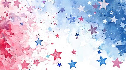 Red white and blue watercolor background featuring stars - Americana patriotic theme