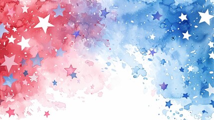 Red white and blue watercolor background featuring stars - Americana patriotic theme