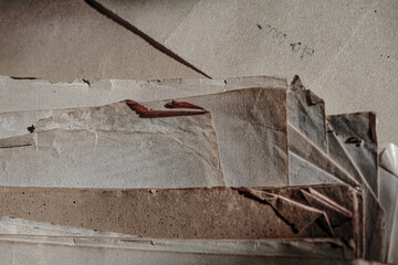 a pile of old paper with a yellowing color, old paper over time, old or worn sheets of paper, old...