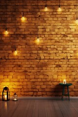 Room with brick wall and mustard lights background