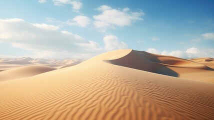 Fototapeta na wymiar Sunny desert dunes under a clear sky - Warm desert sands with dunes creating a peaceful landscape under the bright blue sky for tranquil imagery