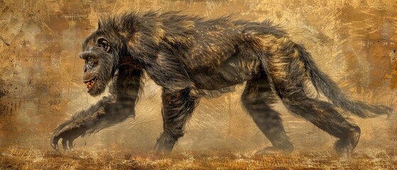 Digital art of a long-necked creature with claws on its hind limbs and toes - obrazy, fototapety, plakaty