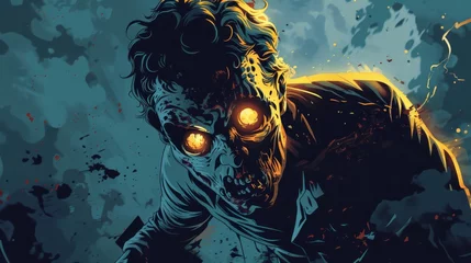 Fotobehang Vector illustration of a terrifying zombie character capturing the essence of horror and suspense from zombie genre movies. © taelefoto