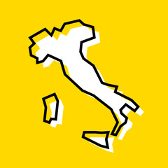 Italy country simplified map. White silhouette with thick black contour on yellow background. Simple vector icon