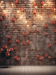 Room with brick wall and rose lights background