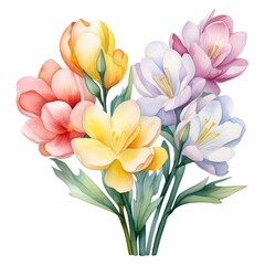 Naklejka premium Watercolor freesia clipart with fragrant blooms in various colors