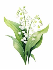 Watercolor lily of the valley clipart with small white bellshaped flowers