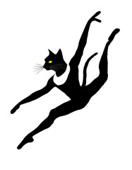 バレエダンサーの黒猫のシルエットのイラスト