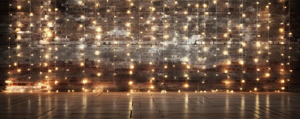 Room with brick wall and silver lights background