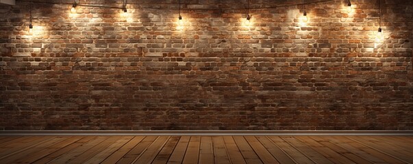 Room with brick wall and tan lights background