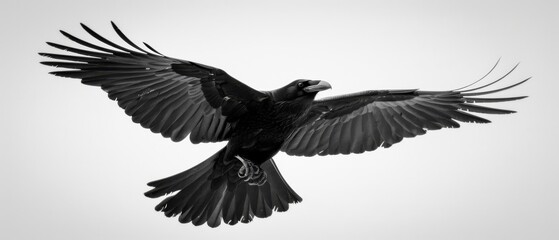  A B&W photo of a bird flying, with its wings spread wide