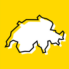 Switzerland country simplified map. White silhouette with thick black contour on yellow background. Simple vector icon