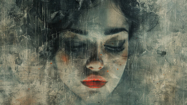 portrait of a women with redlips ,sepia tone