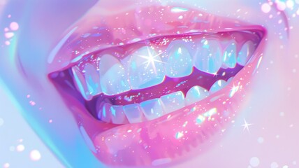 Illustration of shiny pink lips in close up - This digital illustration captures radiant pink lips with a glossy finish, connoting fashion and exuberance