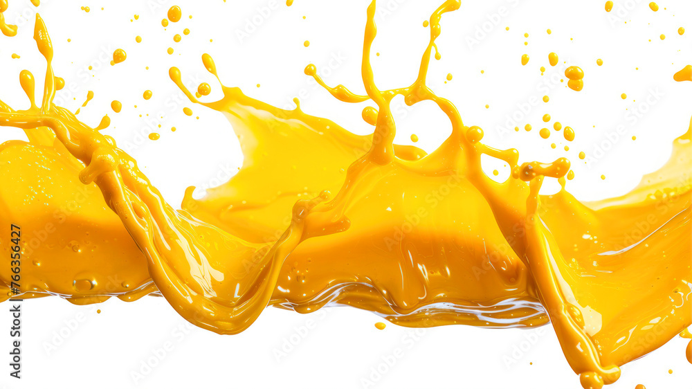 Poster orange paint splashing isolated on white background. 3d rendering.