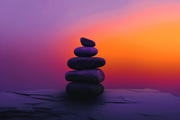 Obraz na płótnie Canvas Zen stones on the background of the sunset. 3D illustration.