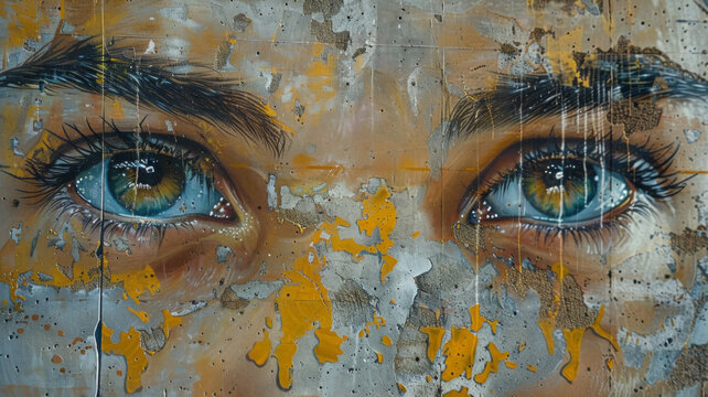 Beautiful eyes painted on a wall