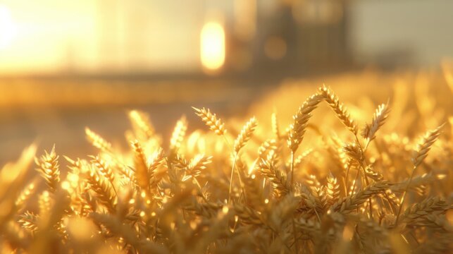 Essential information about global wheat production, featuring industrial elements and a tilt-shift technique.