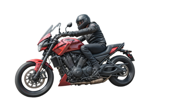 A racer on a big red motorcycle. Person racing.