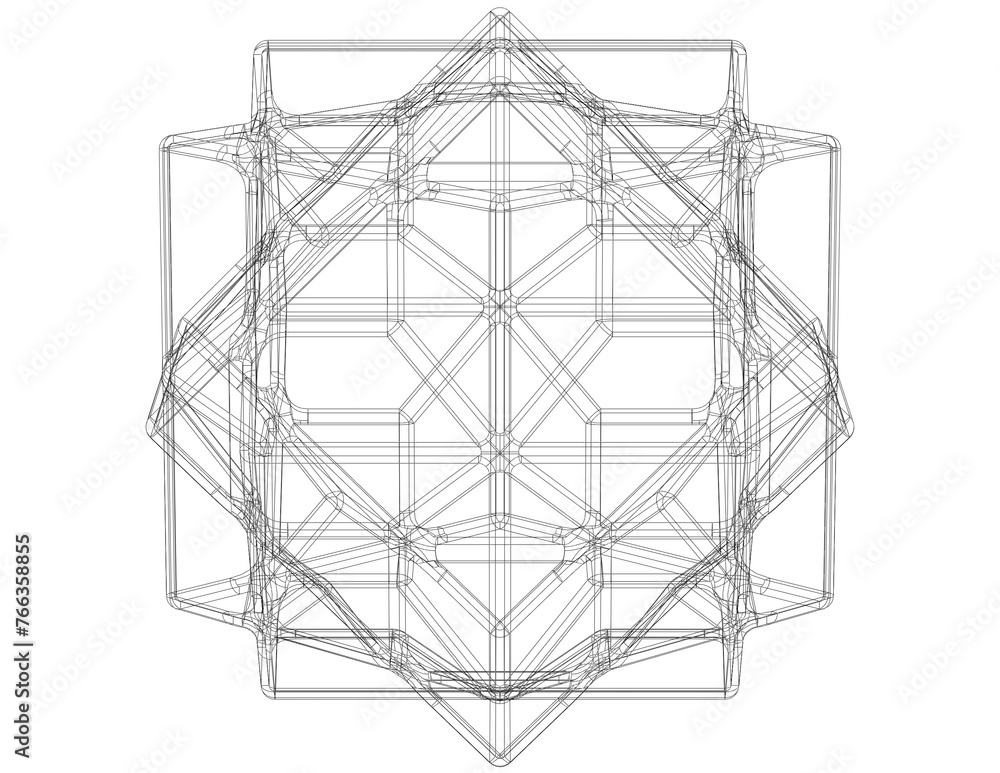 Poster wireframe shape compound of three cubes 3d print model