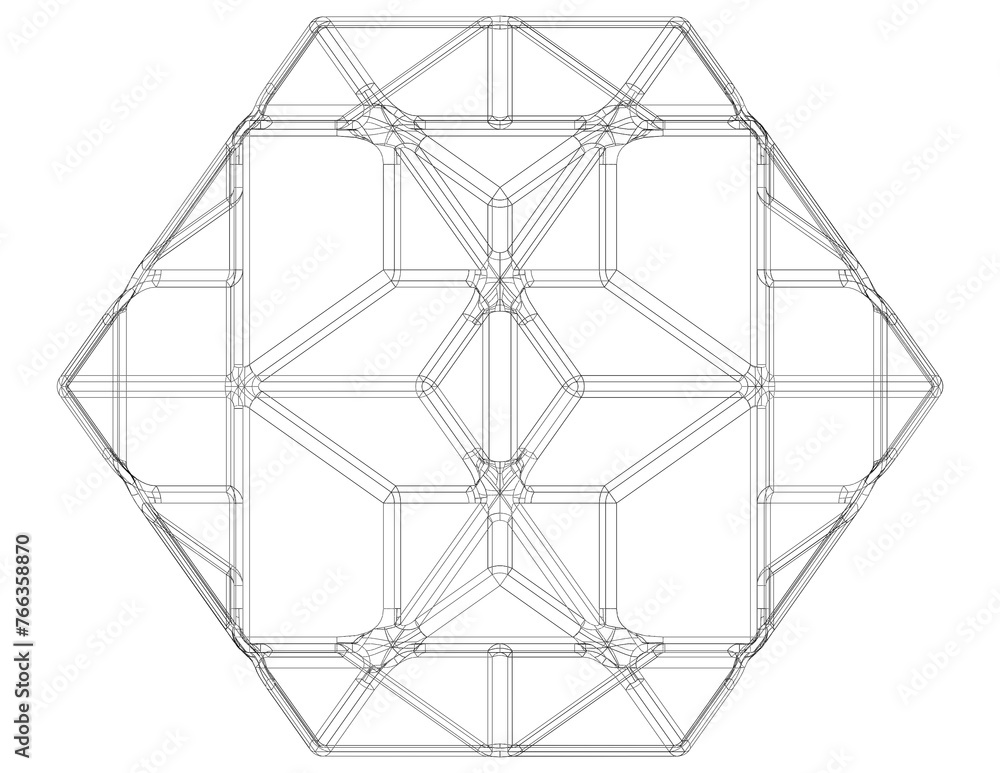 Poster wireframe shape compound of three cubes 3d print model