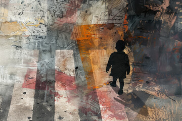 A child wanders the street, observing people, imagining stories, a journey through curiosity