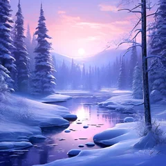 Schilderijen op glas The forest winter landscape is cold and breathtaking. © solution