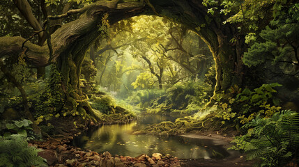 A hidden thing in the heart of the forest, a world untouched by time, nature's hidden wonders - obrazy, fototapety, plakaty