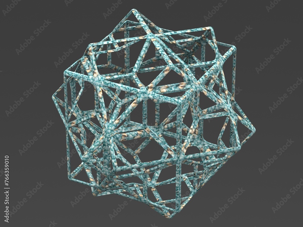 Poster wireframe shape compound of three cubes 3d print model