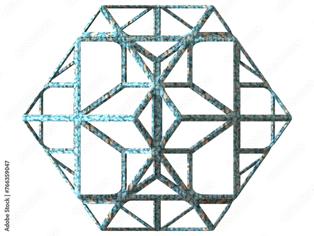 Poster wireframe shape compound of three cubes 3d print model
