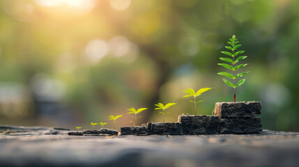 A sapling growing into a mighty tree on a timeline, marking key growth milestones powered by motivation - obrazy, fototapety, plakaty