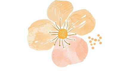 Abstract minimalistic scandinavian botanical art with warm color tones. A delicate composition of floral and foliage elements intertwined with abstract warm colored shapes and subtle brushstrokes