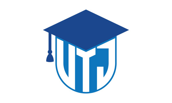 VTJ initial letter academic logo design vector template. school college logo, university logo, graduation cap logo, institute logo, educational logo, library logo, teaching logo, book shop, varsity