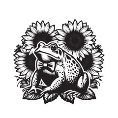 sunflower with Frog vector silhouette illustration