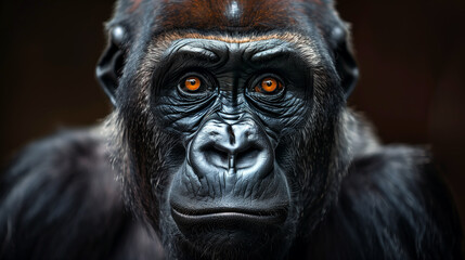 Obraz premium Portrait of a gorilla on dark background. 