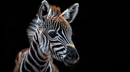 Portrait of a zebra on dark background. 