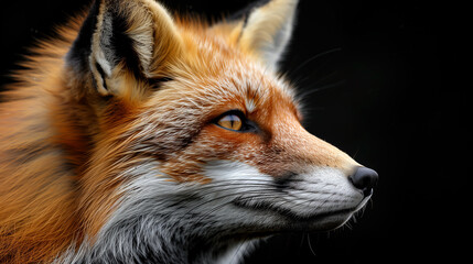 Portrait of a fox on dark background. 