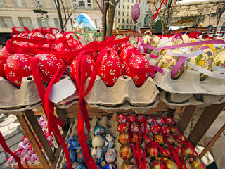 Easter market with colorful painted easter eggs in Vienna Austria - 766361624