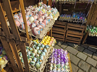 Easter egg shelves at the traditional Easter market in Vienna - 766361629