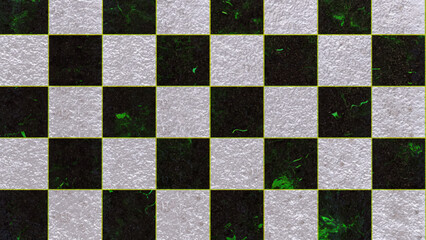 Marble chess board background. Checkered black and silver white marble pattern