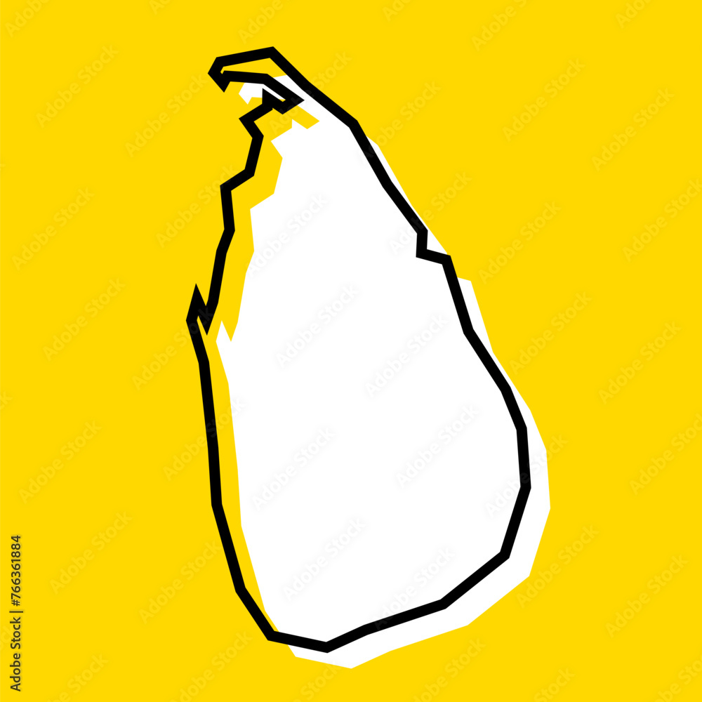 Poster sri lanka country simplified map. white silhouette with thick black contour on yellow background. si